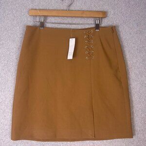 White House Black Market Skirt Women 10 Brown Lace-Up Side Slit Lined Casual NWT